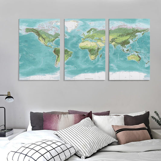 World Map Multi Panel Canvas Prints Wall Art