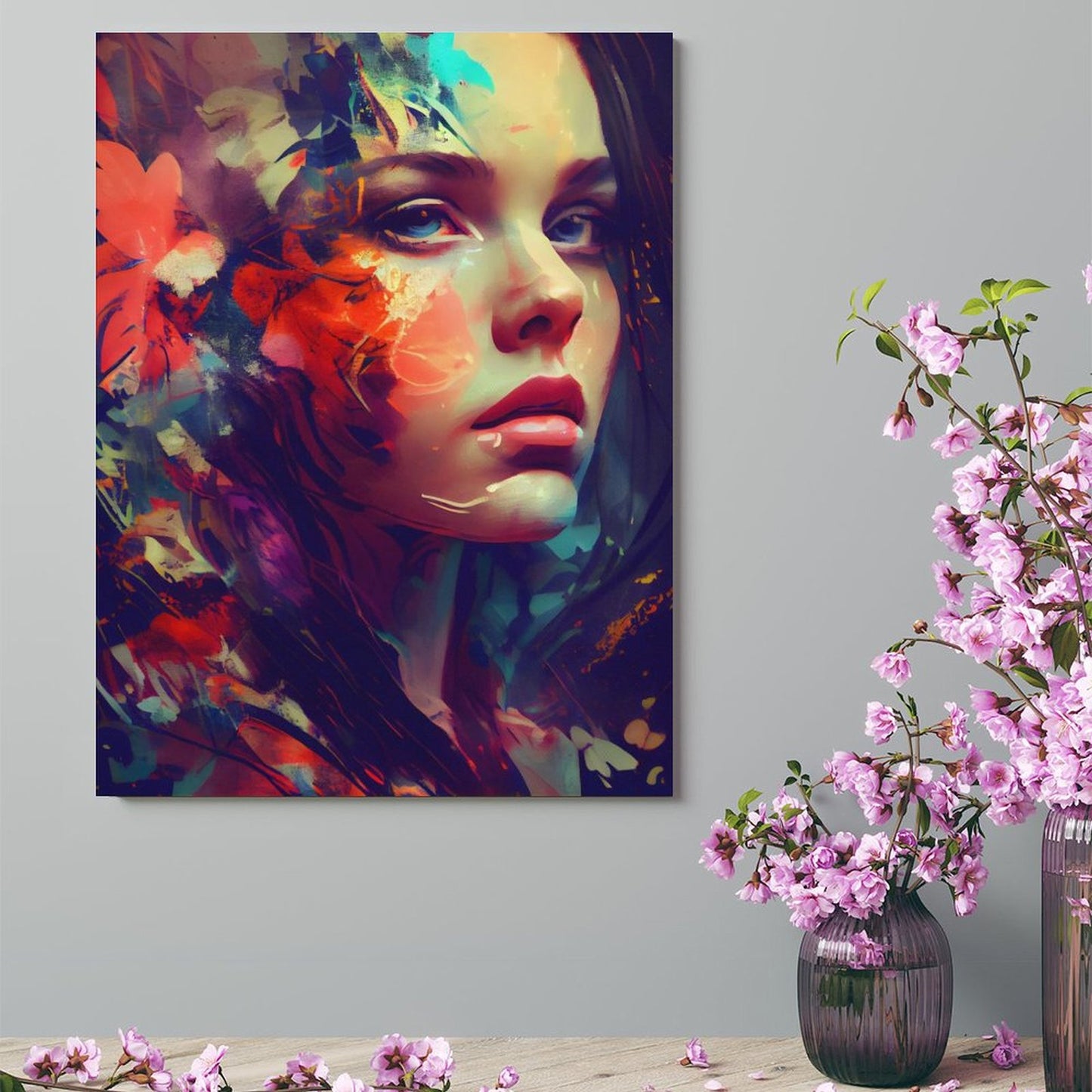 Abstract Colors And Beautiful Girl Canvas Prints