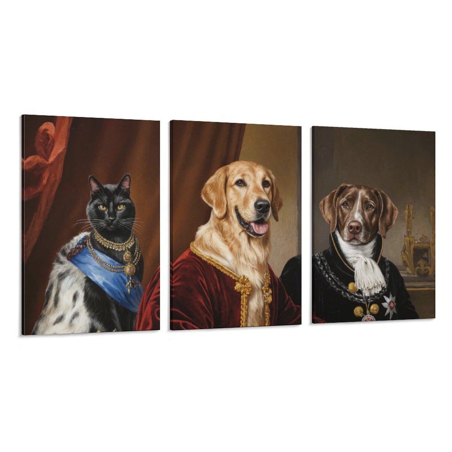 Two Nobles & Cat - Custom Multi-Panel Pet Portrait With Your Photo