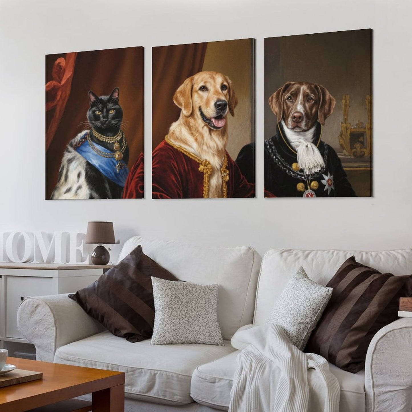 Two Nobles & Cat - Custom Multi-Panel Pet Portrait With Your Photo