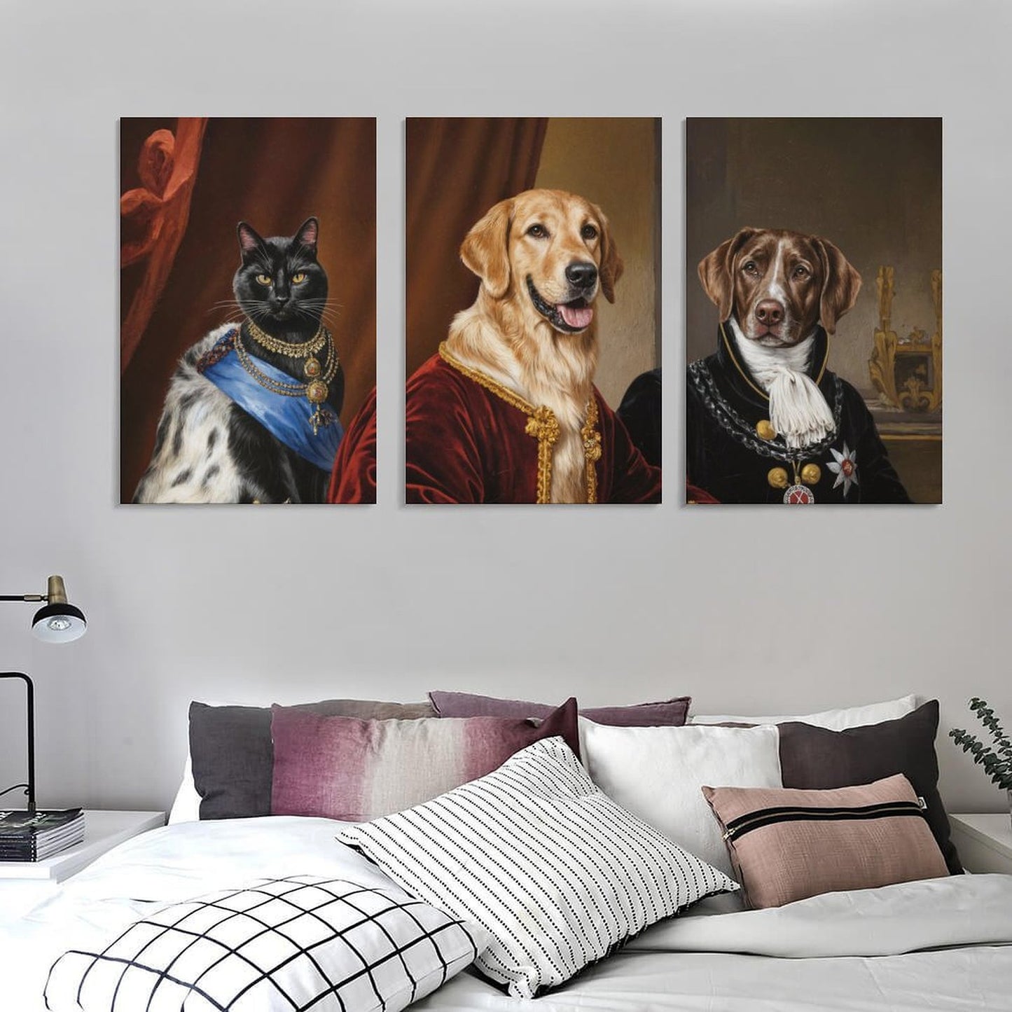 Two Nobles & Cat - Custom Multi-Panel Pet Portrait With Your Photo