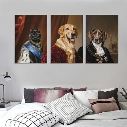 Two Nobles & Cat - Custom Multi-Panel Pet Portrait With Your Photo