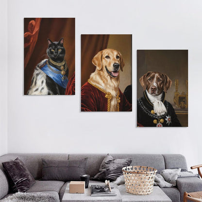 Two Nobles & Cat - Custom Multi-Panel Pet Portrait With Your Photo